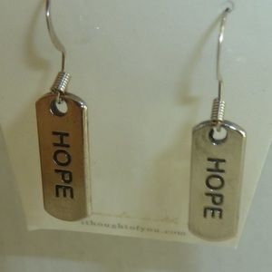Shiny Silver HOPE Rectangle Dangle Hook Earrings, New, Inspirational, Gift Idea